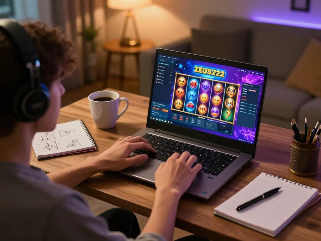 Engaging user exploring slot gacor on laptop, showcasing an immersive online gaming experience.