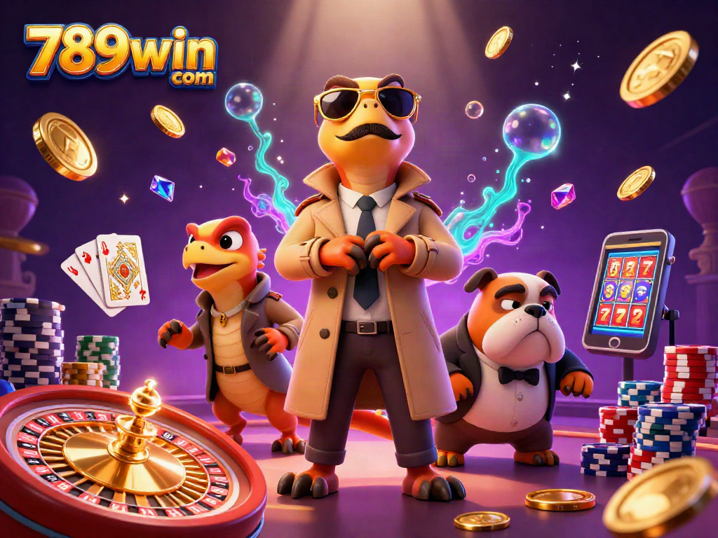 Experience thrilling moments at 789win com with raptors in trench coat entering a VIP casino.