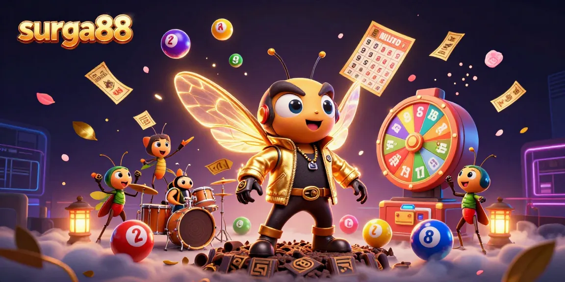 Surga88 offers a vibrant immersive gaming experience with colorful lottery elements and energetic characters.