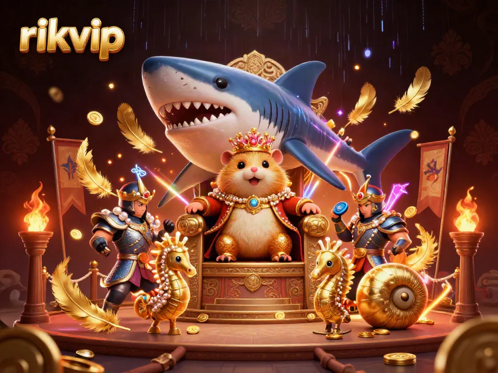 Experience thrilling gameplay with rikvip amidst a royal hamster king and vibrant casino elements.