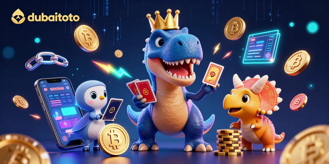 Engage with dubaitoto as a T-Rex shuffles cards and a triceratops stacks golden chips in a vibrant casino scene.