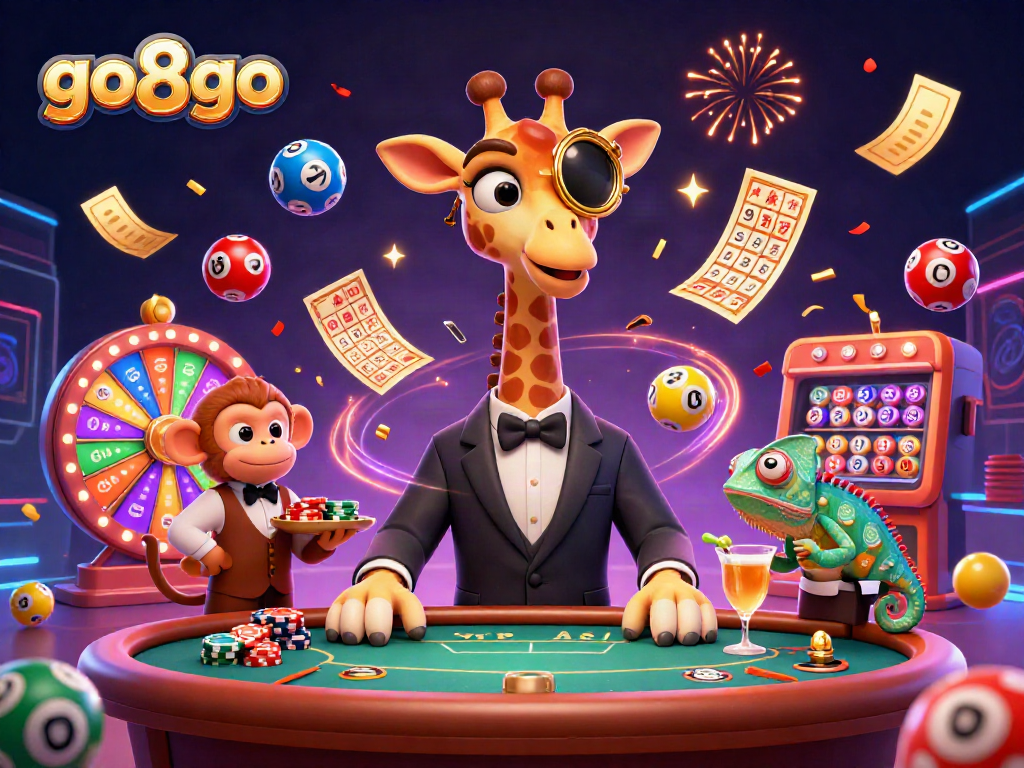 Experience the excitement of go8go with our lively casino scene featuring vibrant games and characters.