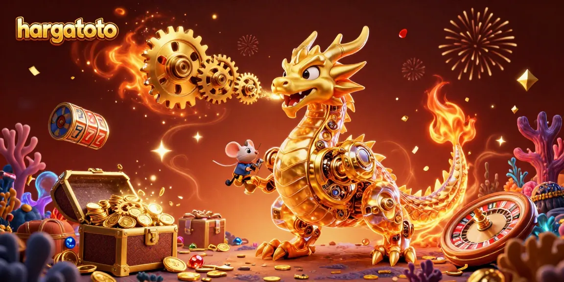 Join the excitement with hargatoto in a vibrant 3D casino world filled with treasures and animated game elements.