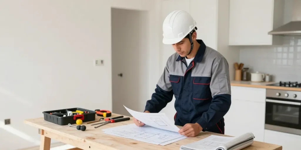"Local contractor reviewing blueprints at a home site, ensuring quality in every step, focusing on slot gacor services."