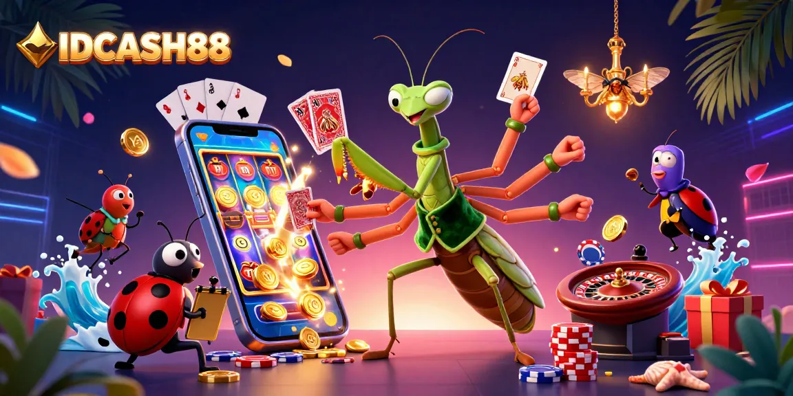 Engage with IDCASH88's thrilling slot games in a vibrant casino scene featuring colorful elements.