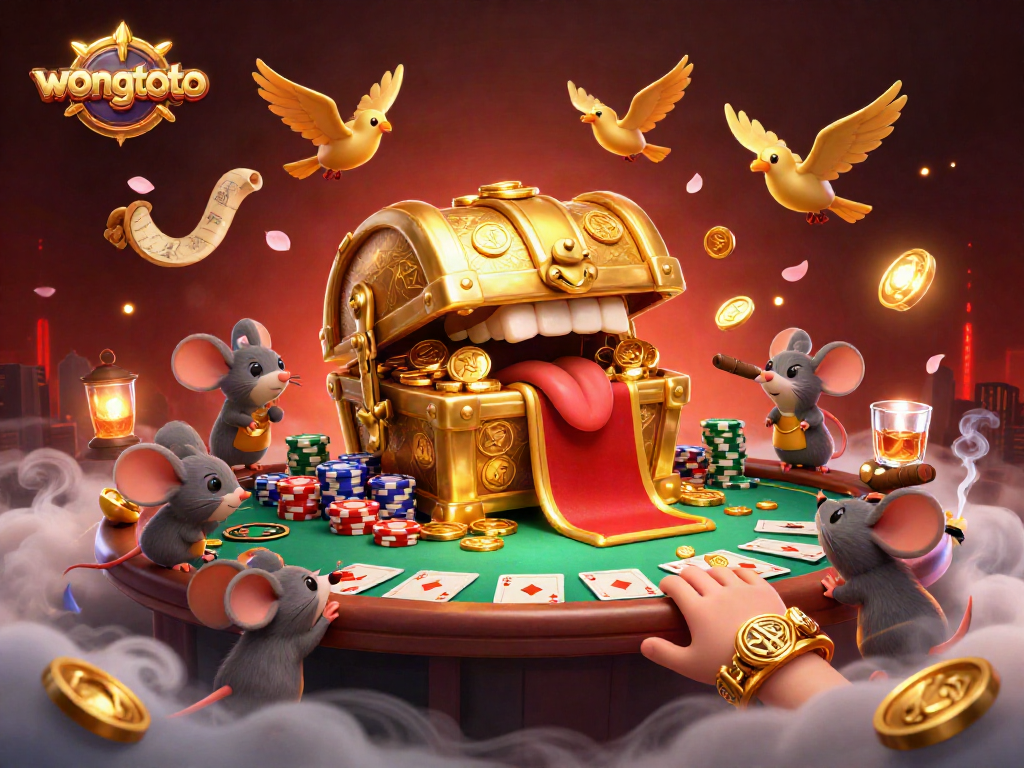 Engage with wongtoto’s thrilling poker action featuring colorful chips and a treasure chest luring adventure.