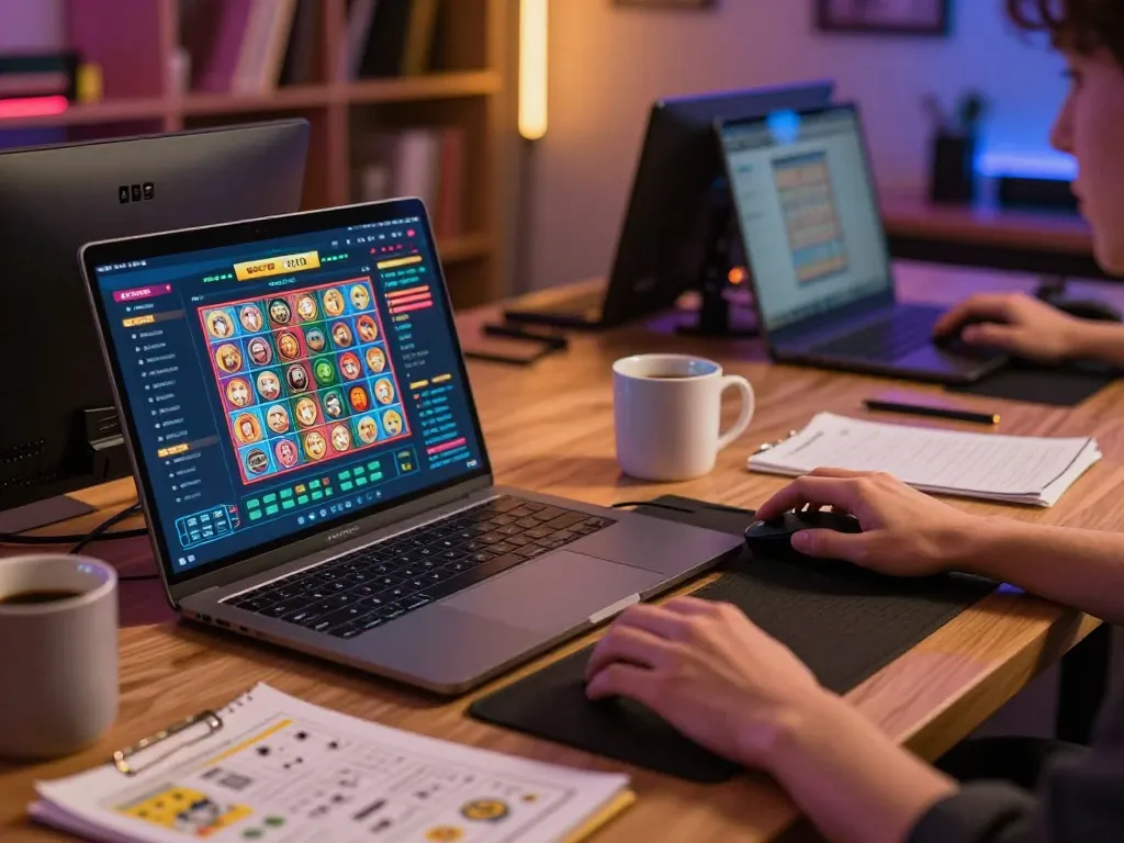 Engaging with the toto slot online game on a laptop in a cozy home setup