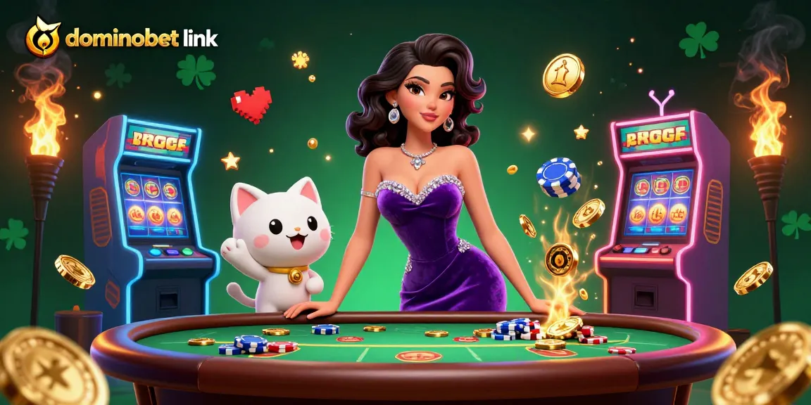 Win big at poker with dominobet link featuring a glamorous woman and a lucky fortune cat mascot.