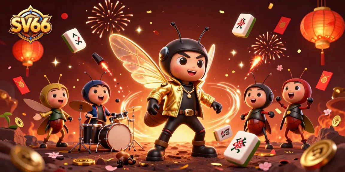 Experience SV66 casino excitement with a dynamic illustration featuring a rock star and drummers in a vibrant gambling scene.