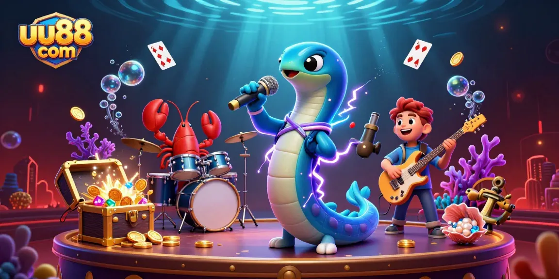 Witness the thrilling beat of uu88 com in an underwater casino with vibrant characters and dazzling treasures.