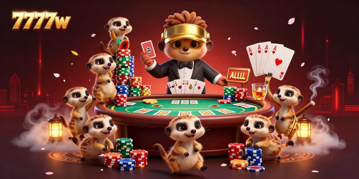 Experience thrilling gameplay at 7777w as meerkats run a vibrant casino scene with gleaming poker chips.