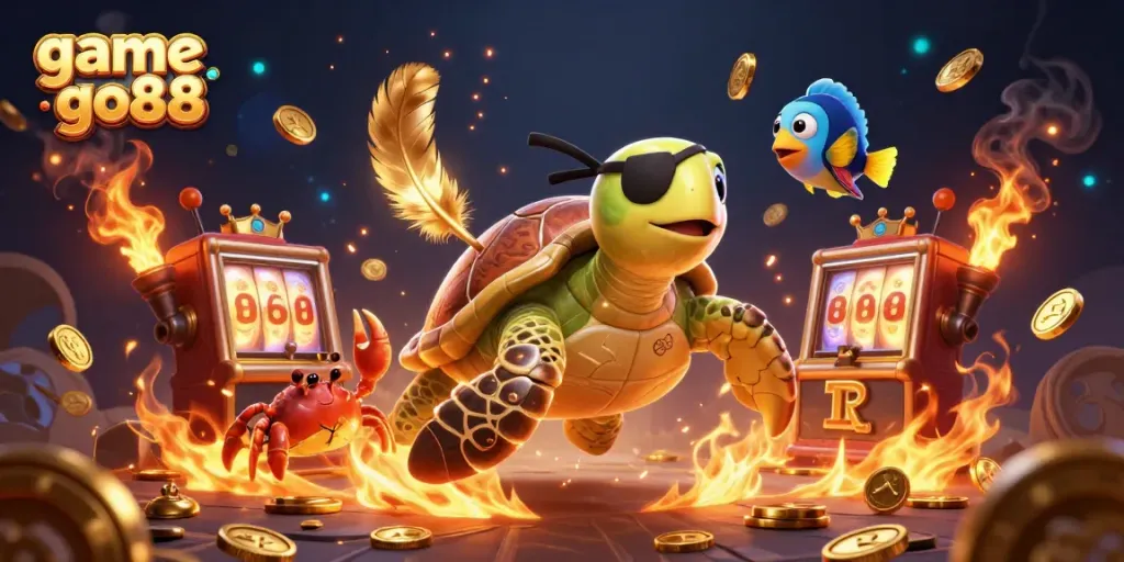 Experience the excitement of game go88 with colorful slot machines and vibrant treasure in this dynamic scene.