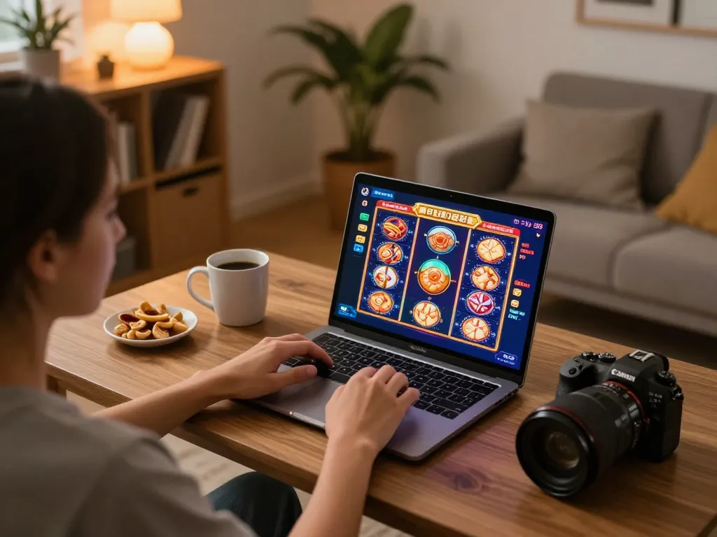 Engaging scene of Pakde4D online slot gaming with a cozy atmosphere and colorful game interface
