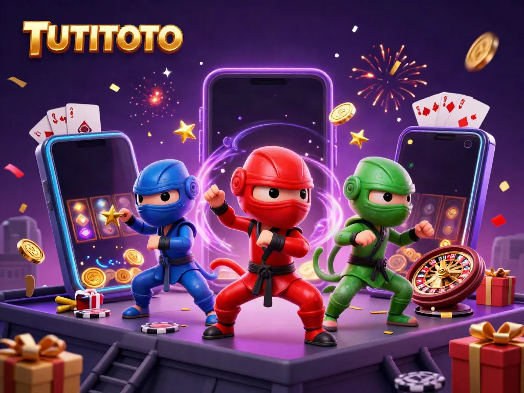TUTITOTO showcases vibrant casino excitement with ninja chameleon characters and gaming elements.