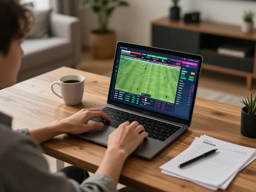 nhà cái UG88 user actively placing bets on a laptop while studying live sports odds