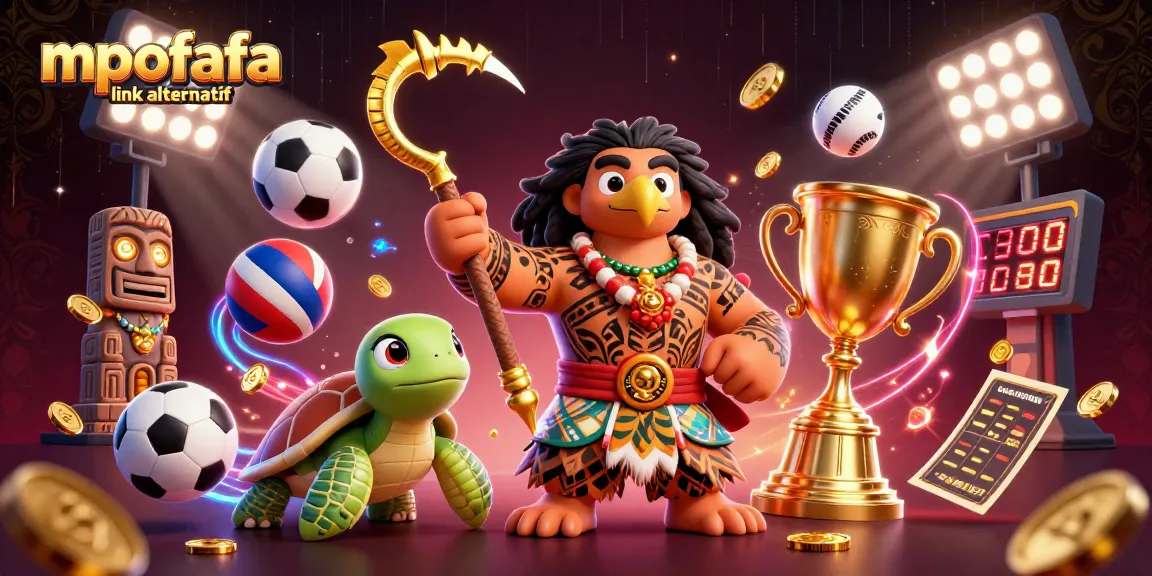 Enhance your gaming with mpofafa link alternatif featuring a vibrant scene of dynamic sports elements and a powerful Polynesian demigod.