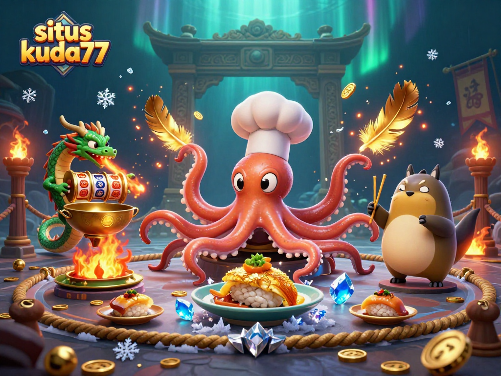 situs kuda77 menampilkan chef sushi gurita 3D dan naga wasabi dalam aksi kasino yang penuh warna