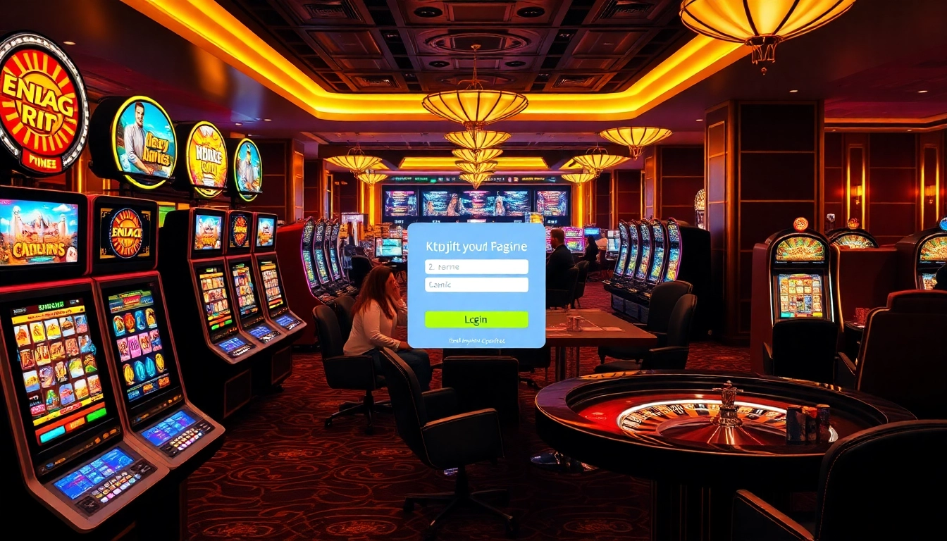 Experience the excitement of ktpjitu login at a vibrant casino filled with slot machines.