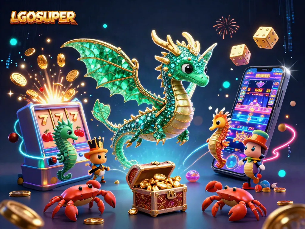 Join LGOSUPER's vibrant sea dragon and treasure scene with jackpot slots and winning symbols!