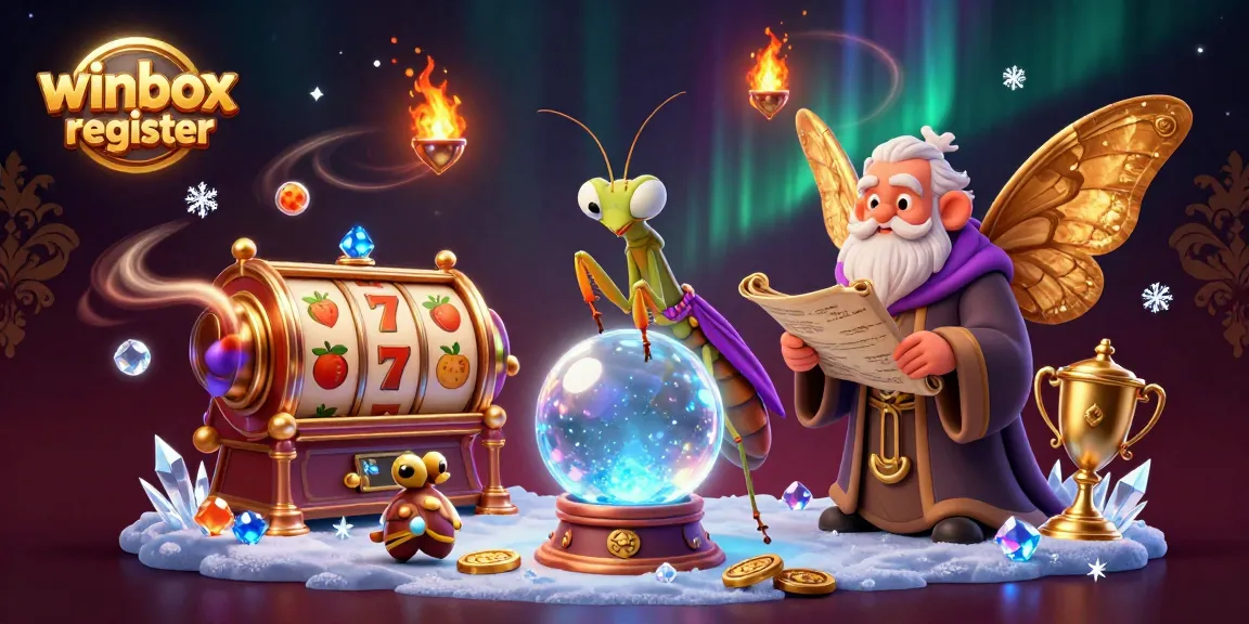 Engage with winbox register by exploring a vibrant casino scene illustrating a praying mantis fortune teller.