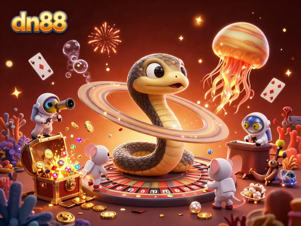 Experience thrilling gameplay at dn88 with a cosmic roulette featuring a Saturn snake and astronaut mice.