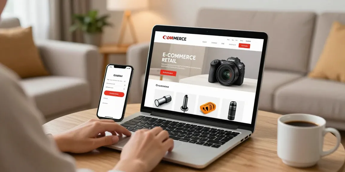 Pengguna UE99 sedang berbelanja online dengan antusias di laptop, dikelilingi suasana nyaman.