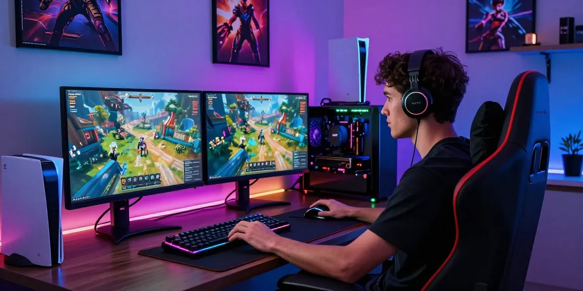 Gamer menikmati pengalaman bermain LUXURY12 Link Alternatif di ruang gaming modern dengan pencahayaan RGB