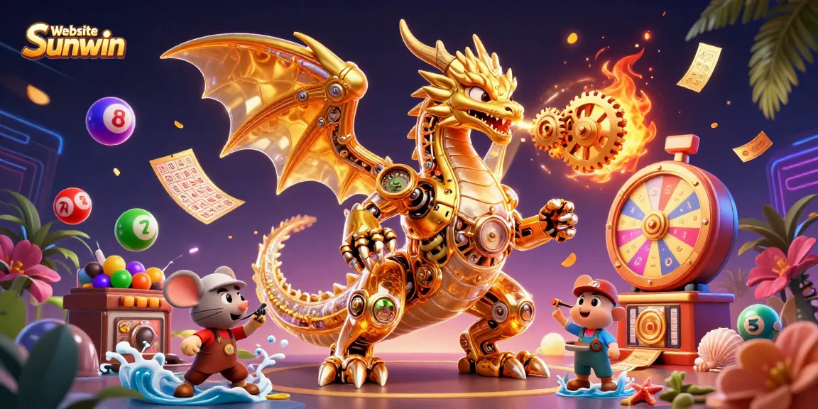 Experience thrilling lottery excitement with Website Sunwin's vibrant animated characters and colorful casino elements.
