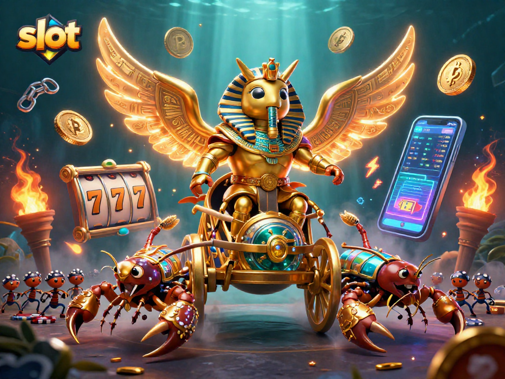 Engage with thrilling slot gameplay through a vibrant 3D casino illustration.