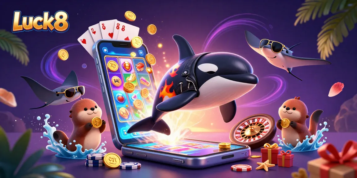 Luck8 offers a vibrant casino illustration with characters and gaming elements promoting exciting play.