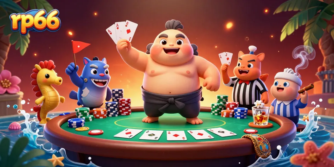 Experience the thrill of rp66 with a vibrant underwater poker scene featuring unique 3D characters.