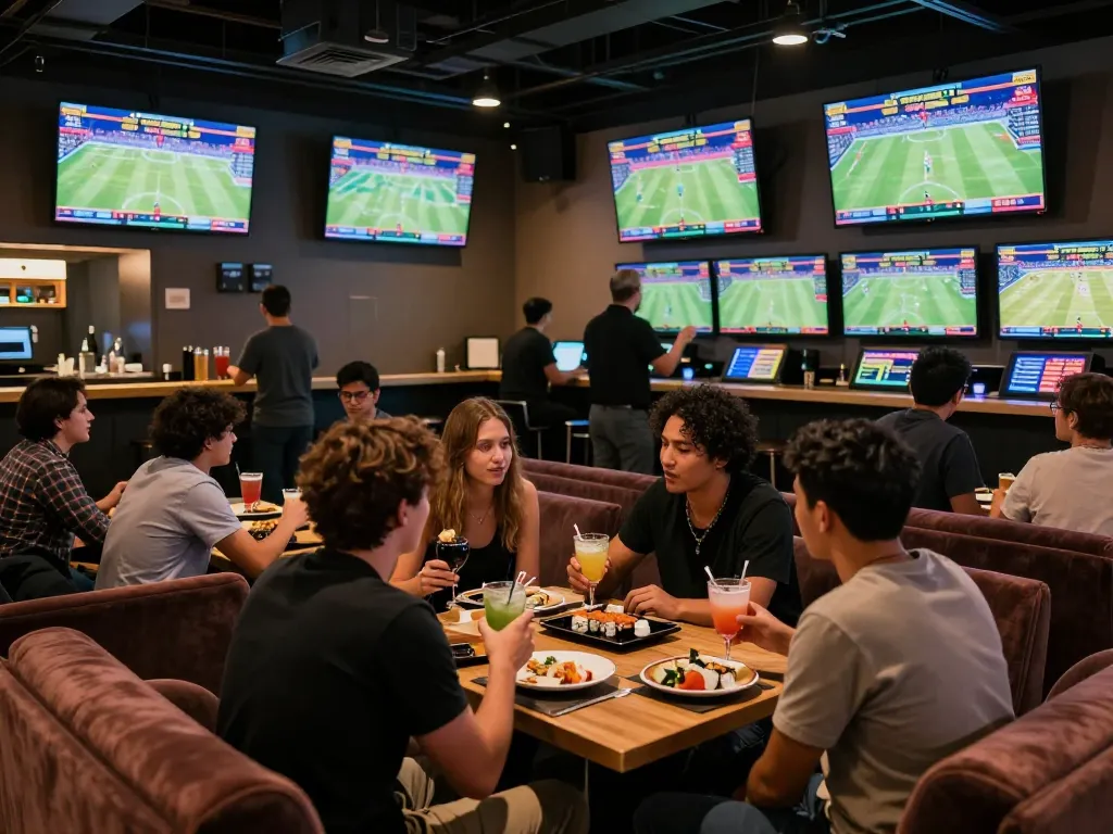 Engaged viewers enjoy cakhia tv live sports betting with excitement in upscale lounge ambiance.