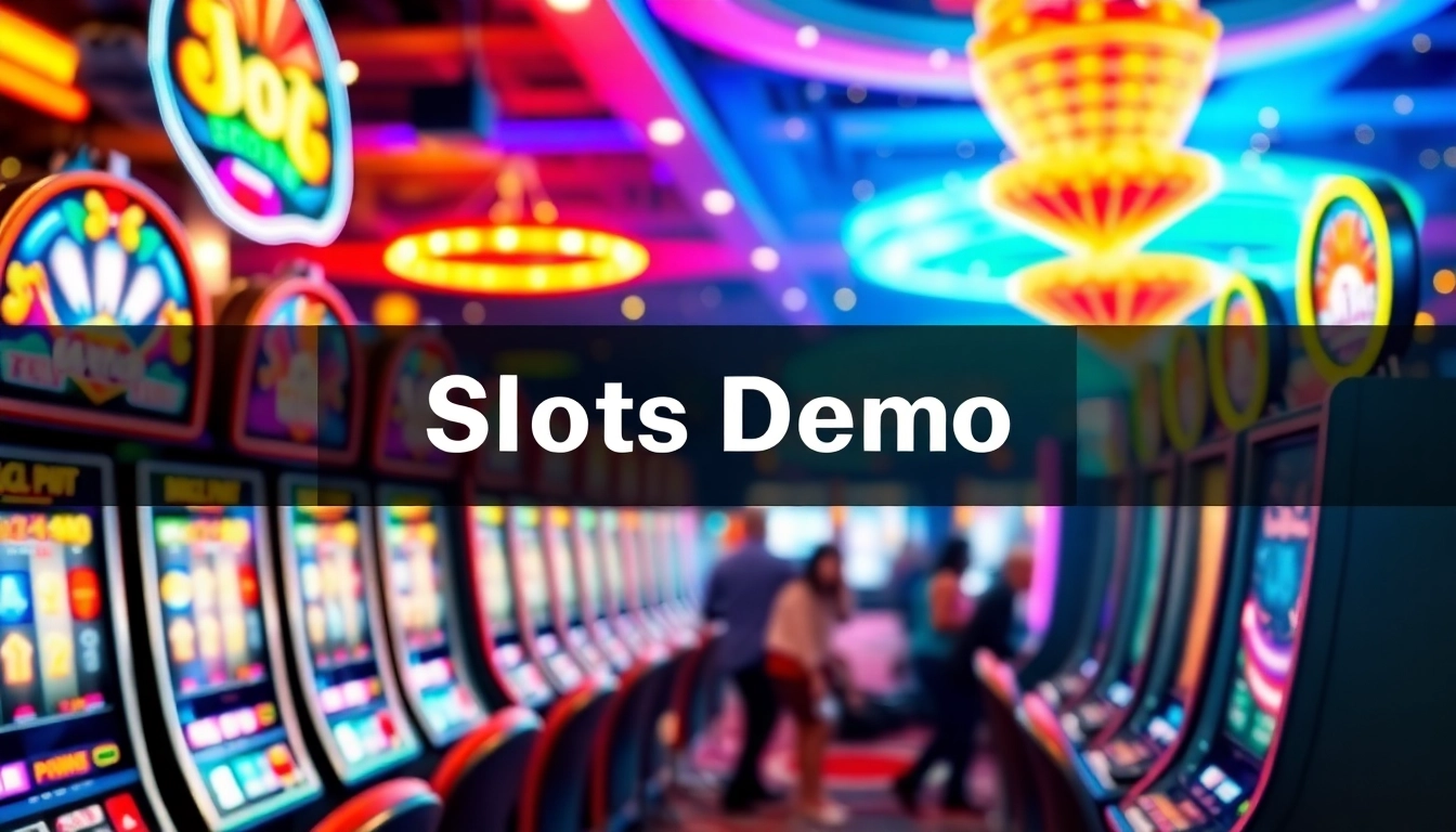 Menampilkan slot demo dalam suasana kasino yang berwarna-warni dan menarik.