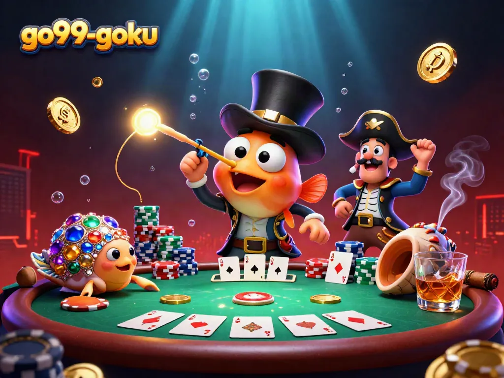 Experience gaming excitement with go99-goku as deep-sea creatures attract golden coins in this vibrant casino scene.