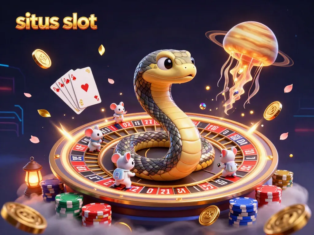 Bet on the dynamic situs slot galaxy scene with colorful characters and casino elements.
